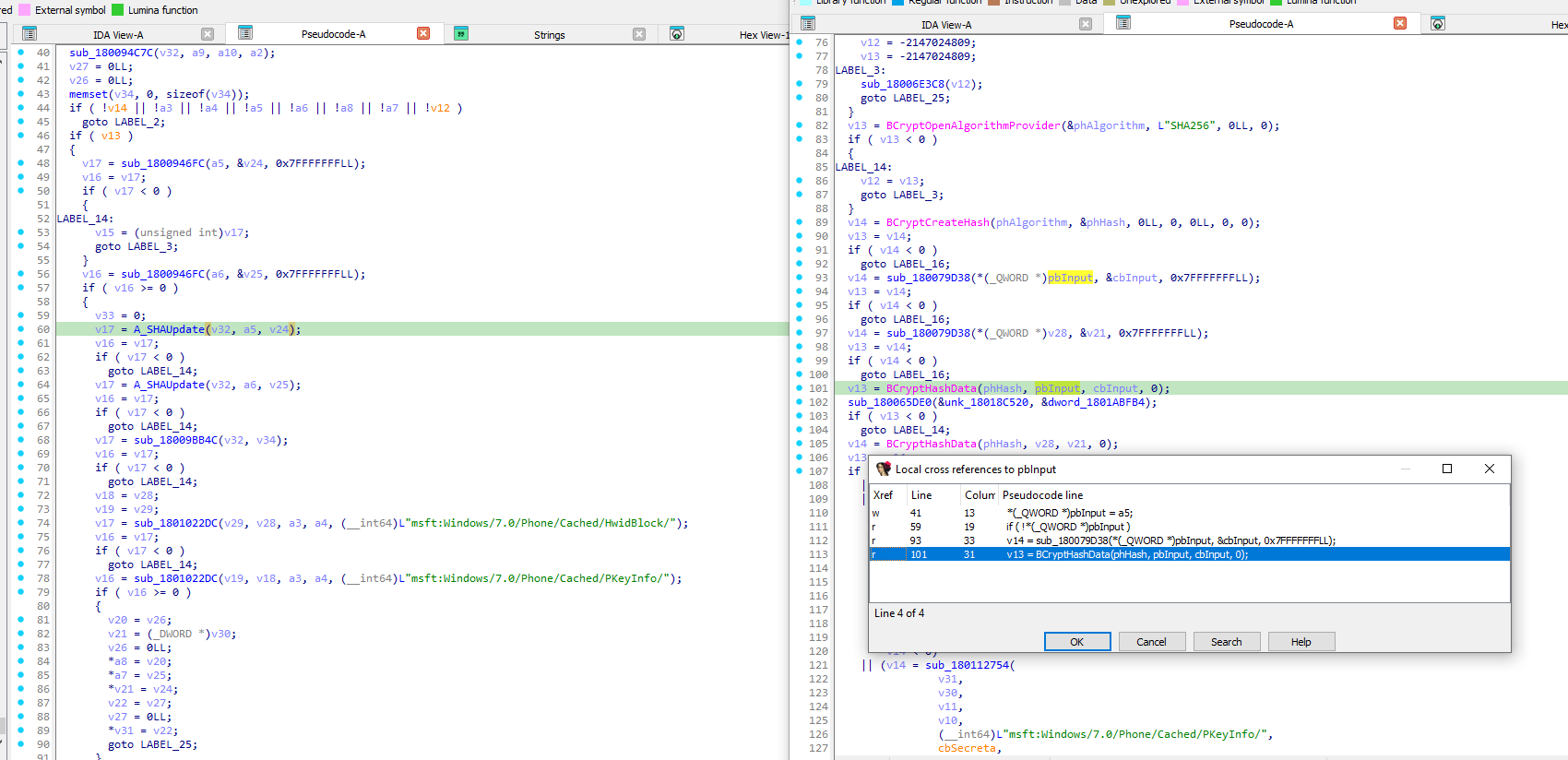 screenshot of two IDA windows, comparing the same function - courtesy of WitherOrNot